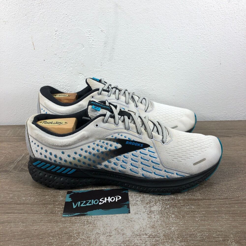 Brooks Adrenaline GTS 21 White Black Blue Running Men's 10 D Medium 1103491D190